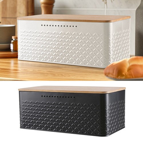 Large metal bread bin wooden - bin, w/wooden