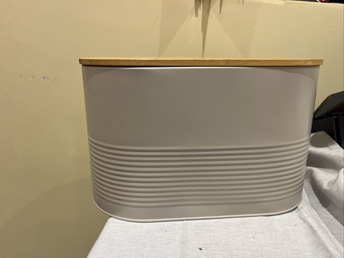 Metal grey bread bin with - metal, lid