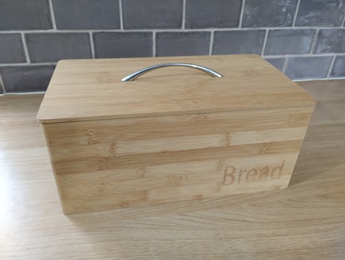 Bread bin wood metal handle