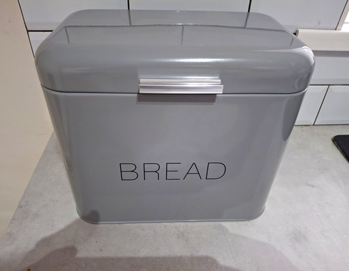 Grey metal bread bin - grey,