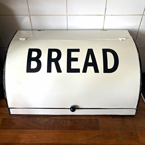 White metal bread bin black - bread, bin,