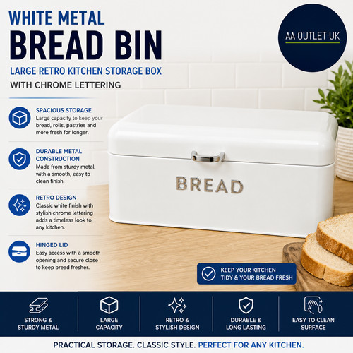 Salter metal bread bin white - bread,